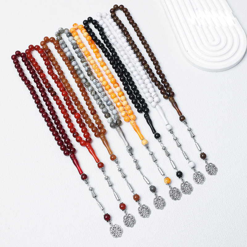 Islamic Tasbi 33 rose gold resin amber tesbih silver metal Tassel Muslim Ramadan gift Arabic prayer beads 240918
