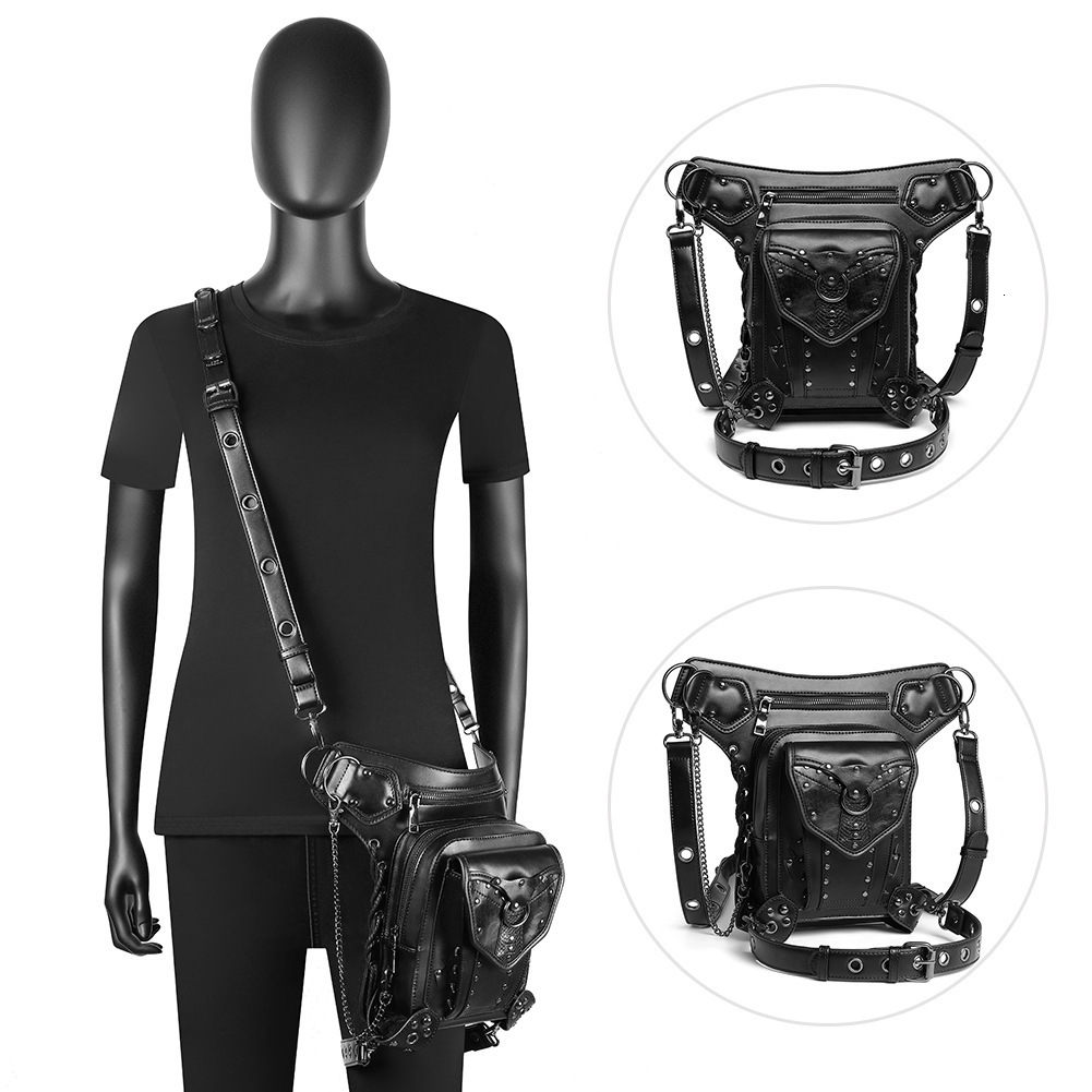 New Steampunk Texture Chain Motorcycle Women's Single Shoulder Crossbody Multi-Way Waist Bag ddmymoon