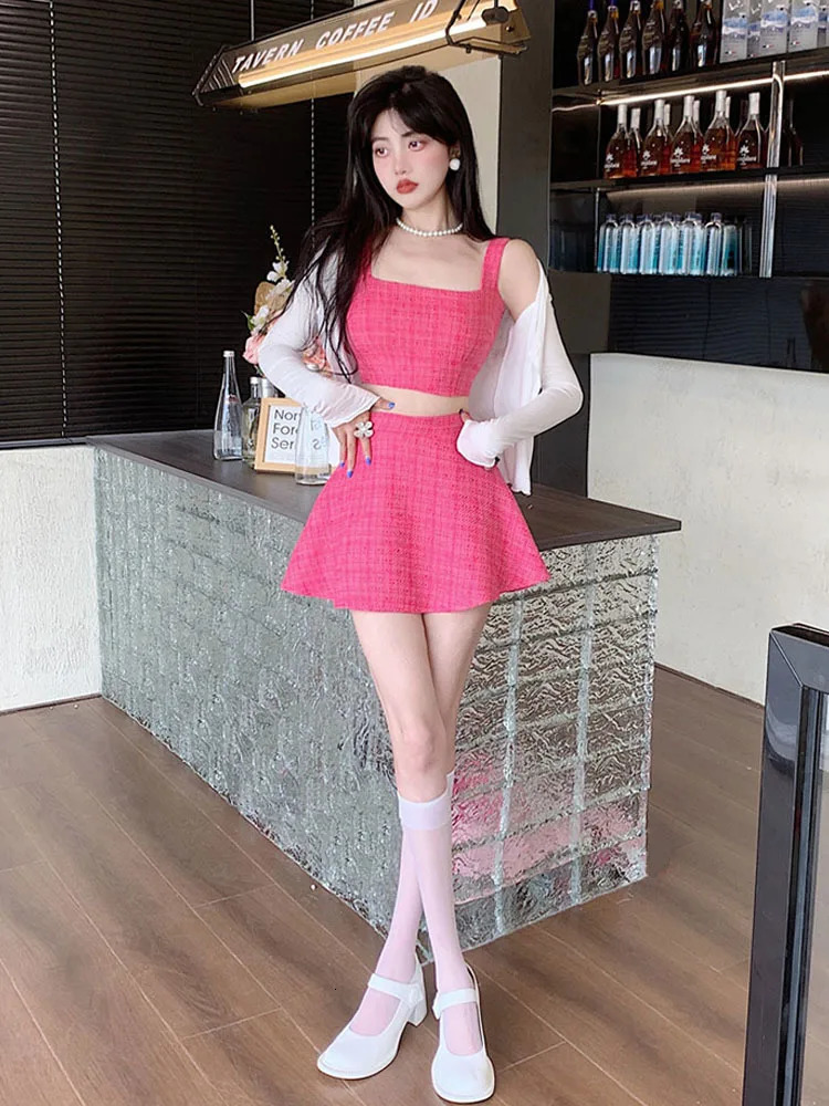 2 Piece Set Women Vest Crop Top Mini Skirt Sets Korean Sweet Summer Womens Outfits 250728