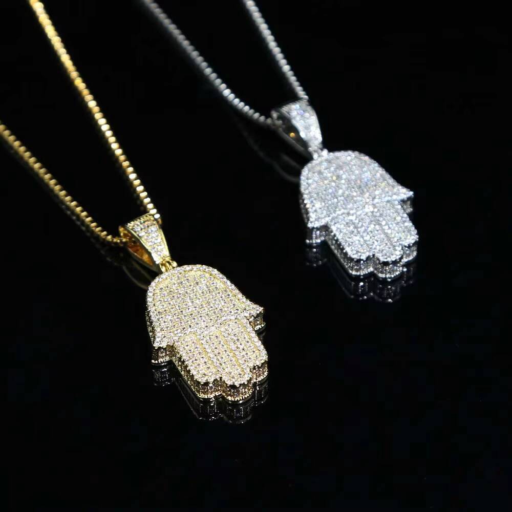 Wholesale Micro Pave Cz Iced Out Bling Men Jewelry Full Cz Paved Hip Hop Men Hamsa Hand Pendant Necklace
