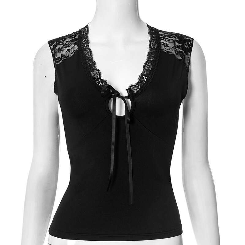 Ytp038 Women's Spring Summer New Lace Patchwork Hollow Slim Low-Cut Sexy Tie Strap Tank Top B5