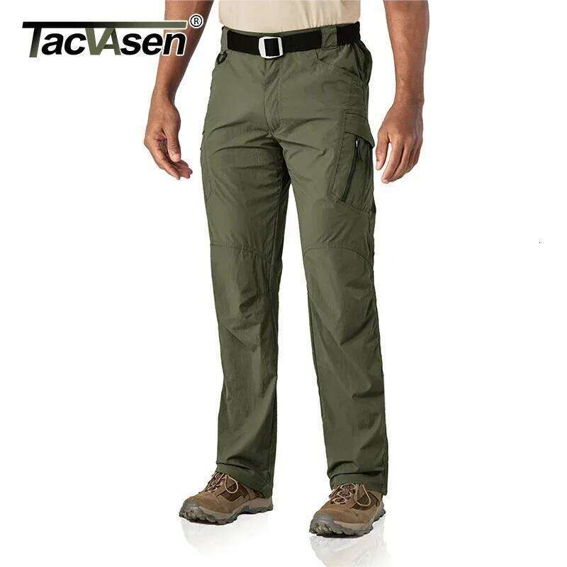 TACVASEN Summer Quick Dry Men Stretch Fabric Cargo Multi-Pockets Outdoor Trousers Lightweight Workout Hiking Pants