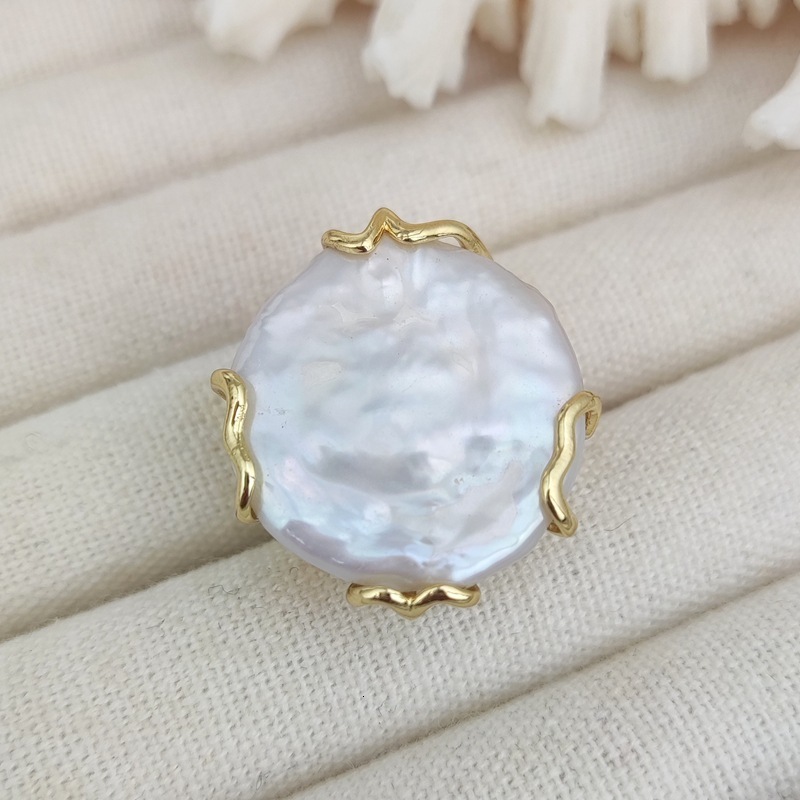 Natural Freshwater Pearl Baroque Ring Pearl Index Finger Ring Irregular Pearl Ring250603