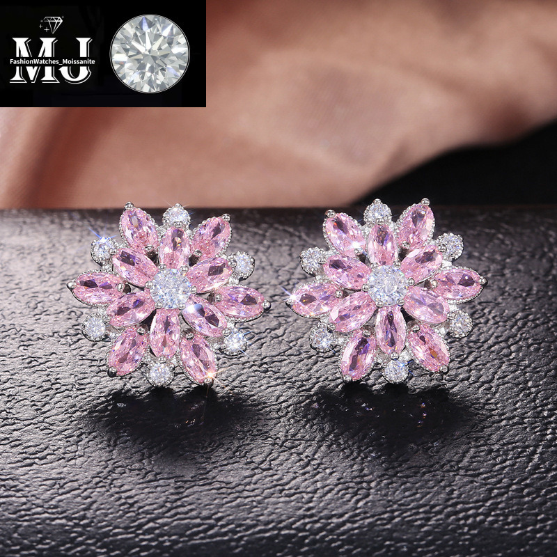 Summer Beach Moissanite wer Earrings For Women Sterg Sier Double Shining CZ Zircon Dia Stud Earring brincos Wedding Party Gifts