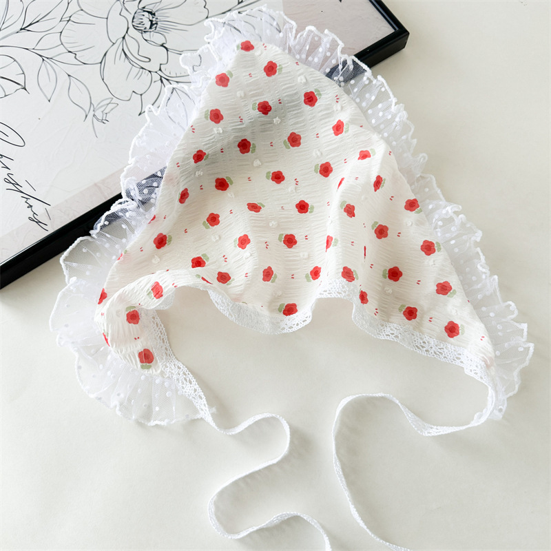 Red Strawberry Cherry Lace Headband Pastoral Style Tie Scarf Beach Style Thin Triangle Scarf 250726