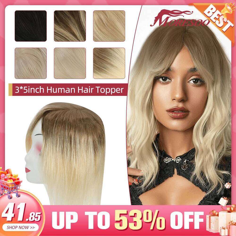 Moresoo 13*13CM Human for Women Clip in Mono and PU Top 150% Density Remy Bazilian Hair Piece Toppers Invisible