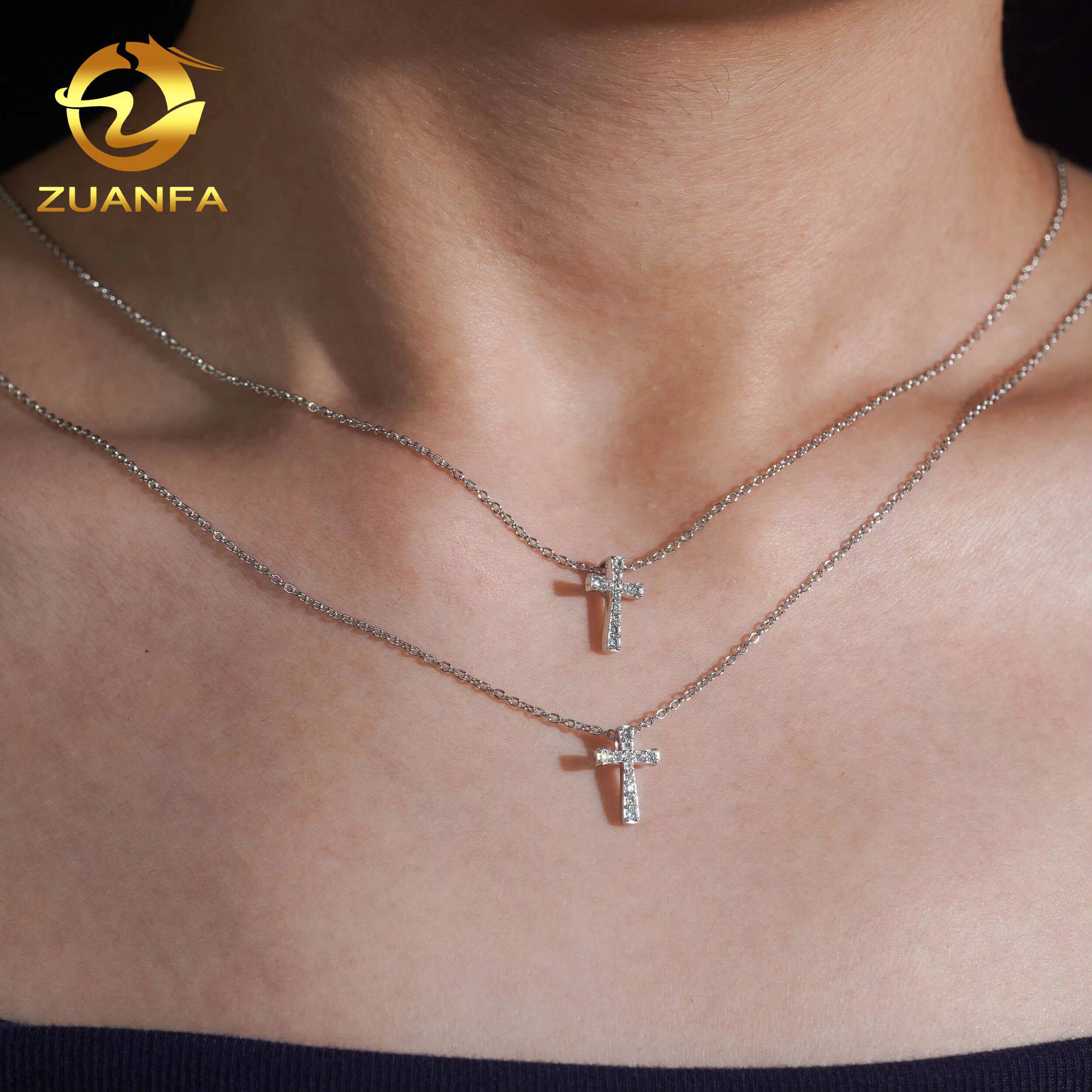 USA Local Stock Classic Iced Out Hip Hop Style Link Chain 925 Silver VVS Moissanite Diamond Women Jewelry Cross Pendant Necklace