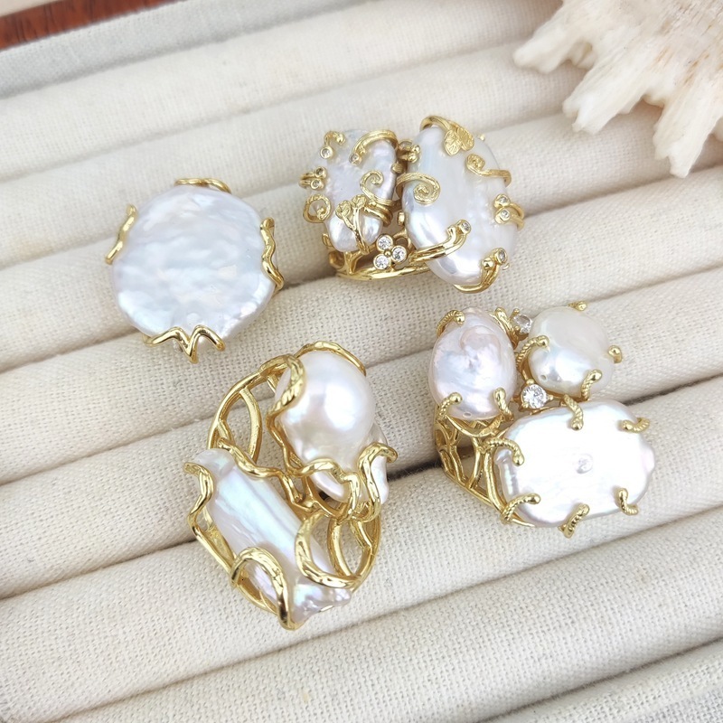 Natural Freshwater Pearl Baroque Ring Pearl Index Finger Ring Irregular Pearl Ring250603