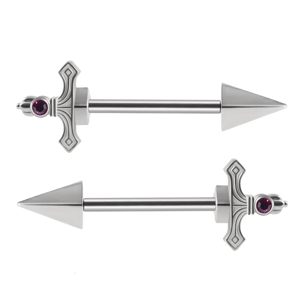 Pair Sword Cross Nipple Piercings Barbell Steel Crystal Nipple Shield Cover Heart Flower Nipple Rings Jewelry Body 14G 250722
