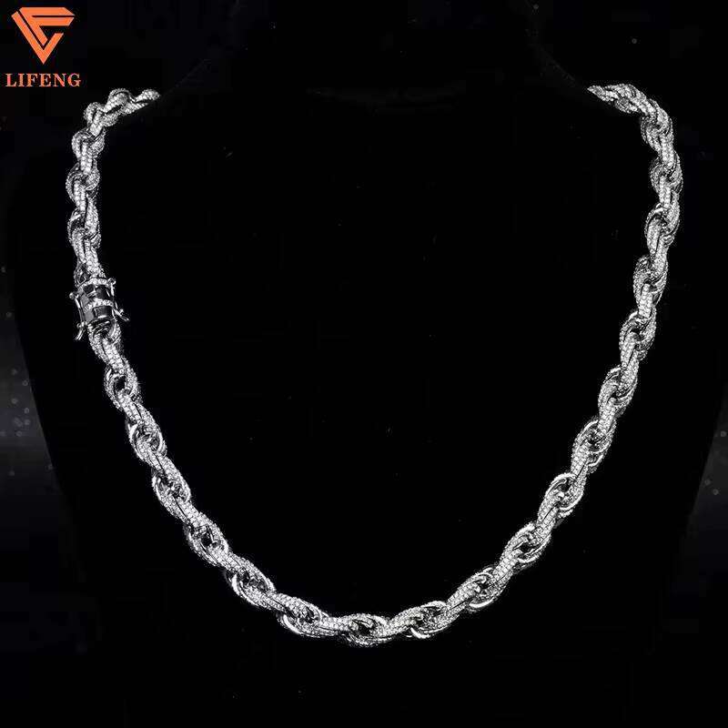 Custom 8mm White Gol Necklace Iced Out VVS Moissanite Sterling Sier Rope Chain for Women Fashion Party Jewelry