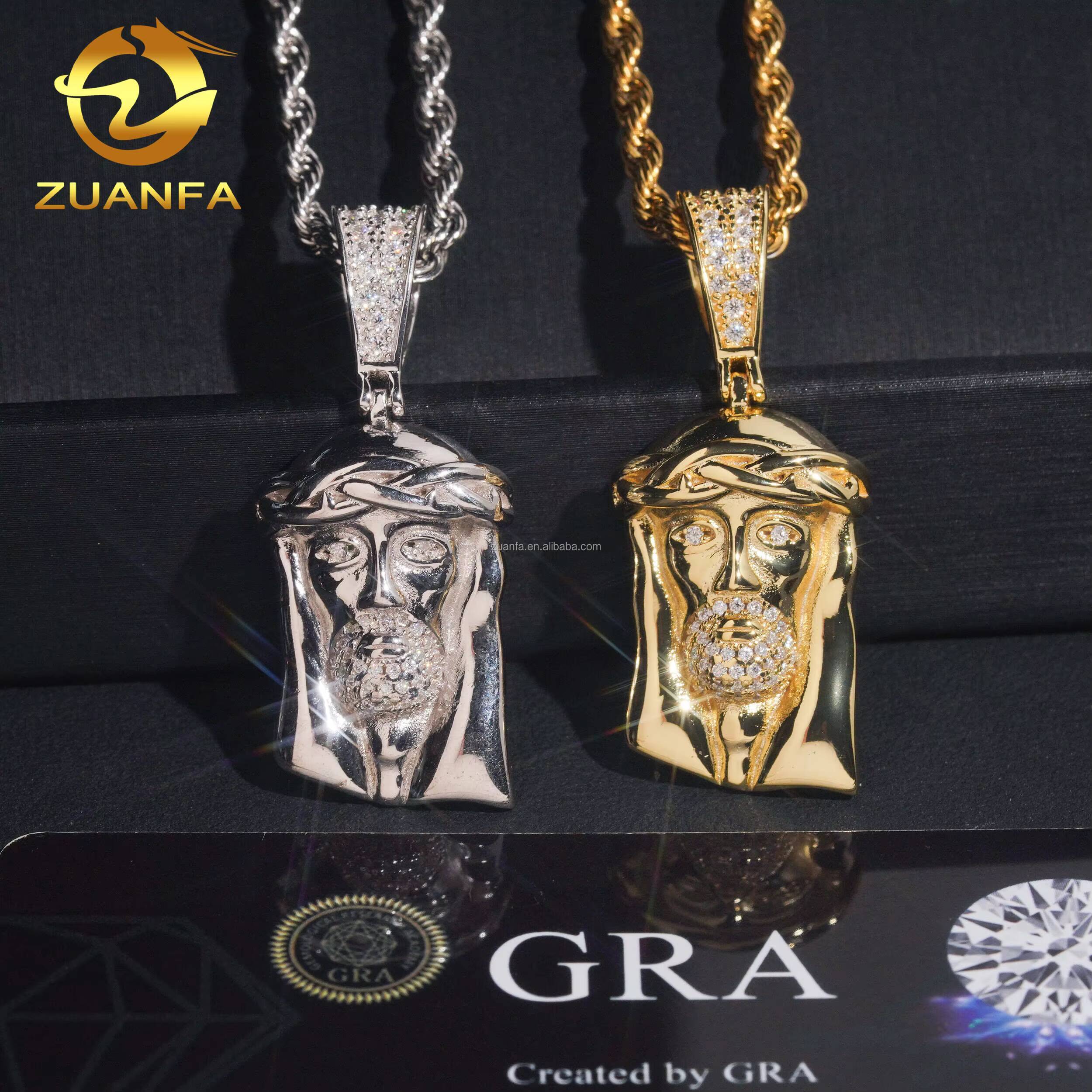 Drop Shipping Hot Selling Fashion Fire Religious Jewelry Hip Hop 925 Sterling Silver VVS Moissanite Diamond Jesus Pendant Man