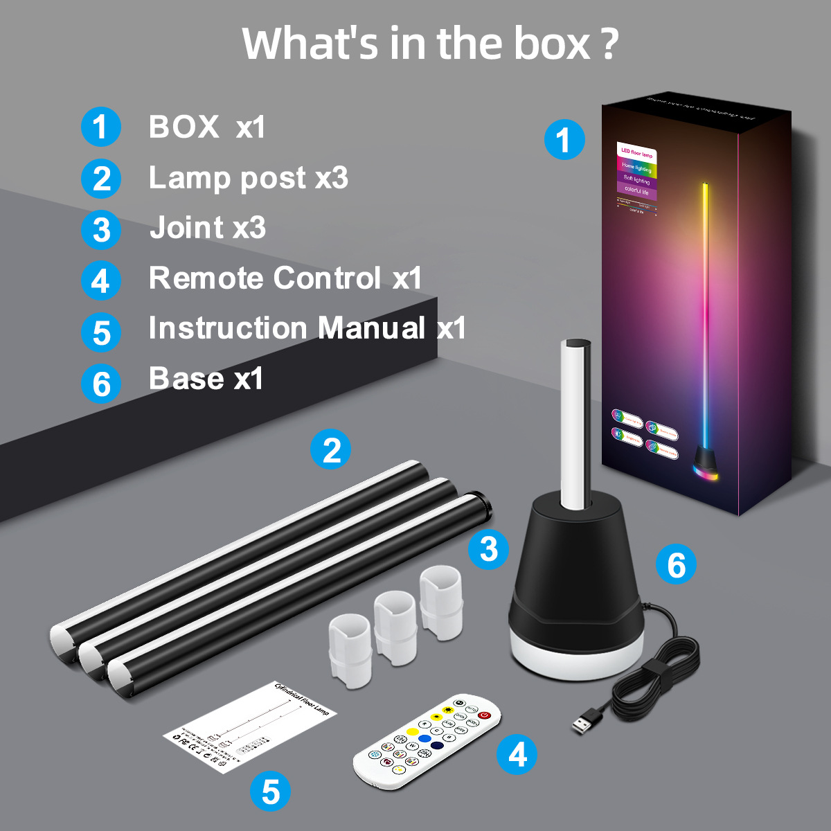 Smart Multicolor LED Standing Light Remotely Controlled by App/BT for Flexible Lighting Solutions---HCP023