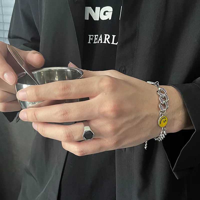 Retro Smile Face Cuban Link Chain Bracelet for Men Stainless Steel Punk Gothic Hip Hop Accessories Unisex Jewelry Trendy Gift W250728