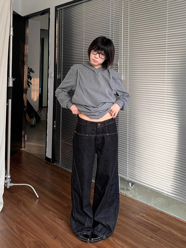 Korean Fashion Wide Leg Denim Jean High Waist Loose Baggy Pants Streetwear Y2K Straight Trousers Vintage Female 250717