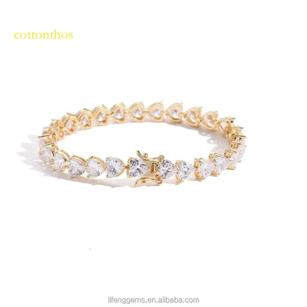 Custom Fine 6.5-9inches Heart Cut Moissanite Dia Women's Tennis Chain Bracelet Necklace Elegant Gold Sterling