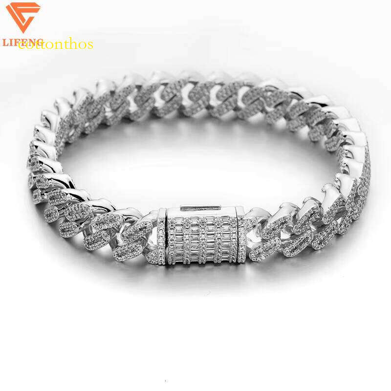 High Quality Women Trendy Accessories 10mm Simple Moissanite Sier Color Chain Fashion Cuban Bracelet Set