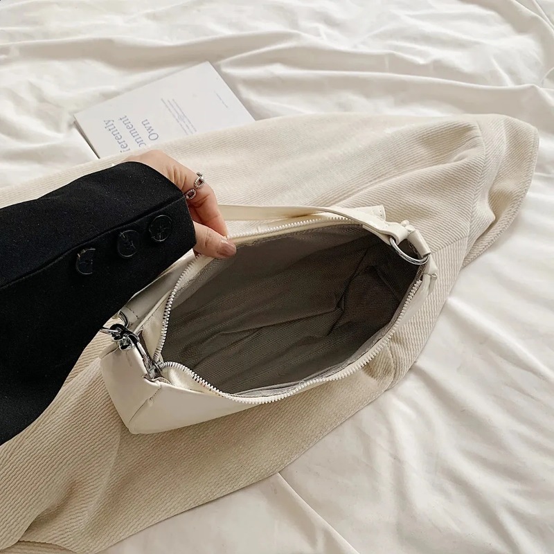 Women's Compact Double Pocket Crossbody Handbag in Sleek Silver Finish