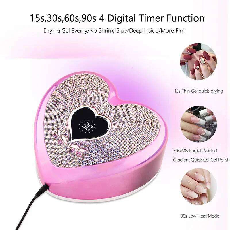 96W with Rhinestone Gel Dryer Pedicure hine LED light for Nails Heart Shaped Nail Drill and UV Lamp Set