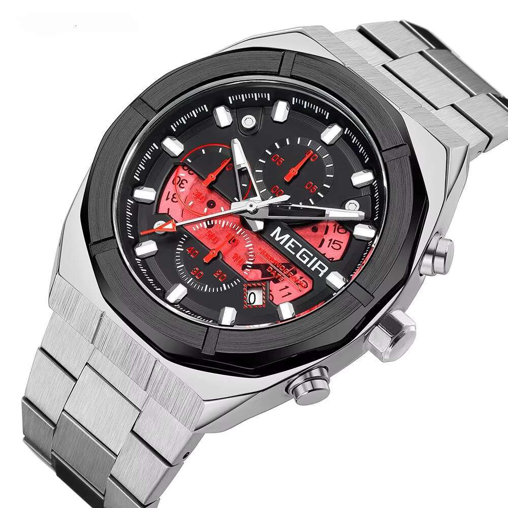 DHgargets MEGIR 2225G Men's Fashion Sports Watch - 45mm Stainless Steel, Waterproof 30M, Luminous, Date, Multifunction Quartz Watch