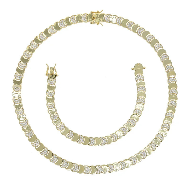 Wholesale Geometric Shiny Plain Micro Pave 5A Zirconia CZ Moon Shaped Chain Choker Necklace Gold Color Fashion Women Jewelry Set 250723