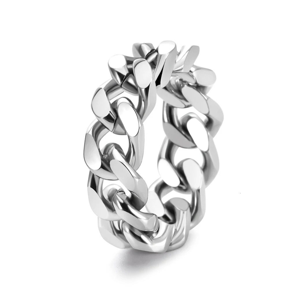 Mens Steel Cuban Chain Ring Punk Style Minimalist Jewelry Urban Streetwear Gothic Accessories for Men Birthday Gift 250723