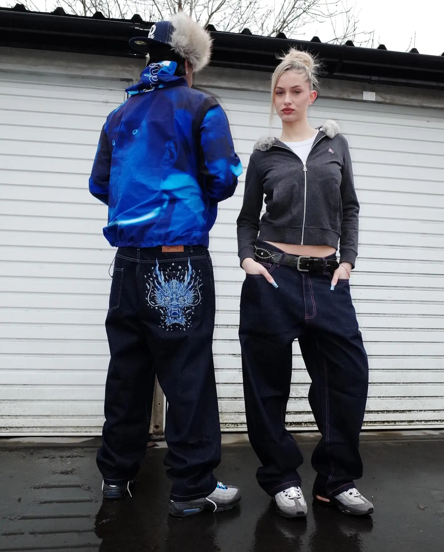 High Street Embroidered dragon pattern vintage Jeans Streetwear Y2K Straight Low Waist Pants Embroidery Fashion Blue Jeans 250728