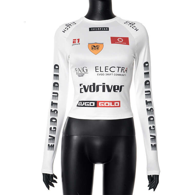 M23tp535autumn New Round Neck Pullover Long Sleeve Printed Fashion Versatile Motorcycle Top B5