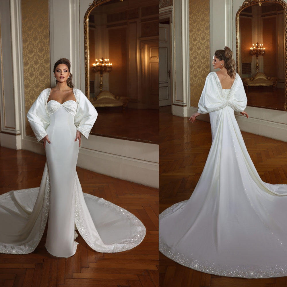 Elegant Mermaid Wedding Dress Sweetheart Neck Sleeveless Jacket Bridal Gowns Sequins Sweep Train Dresses Custom Made vestidos de novia