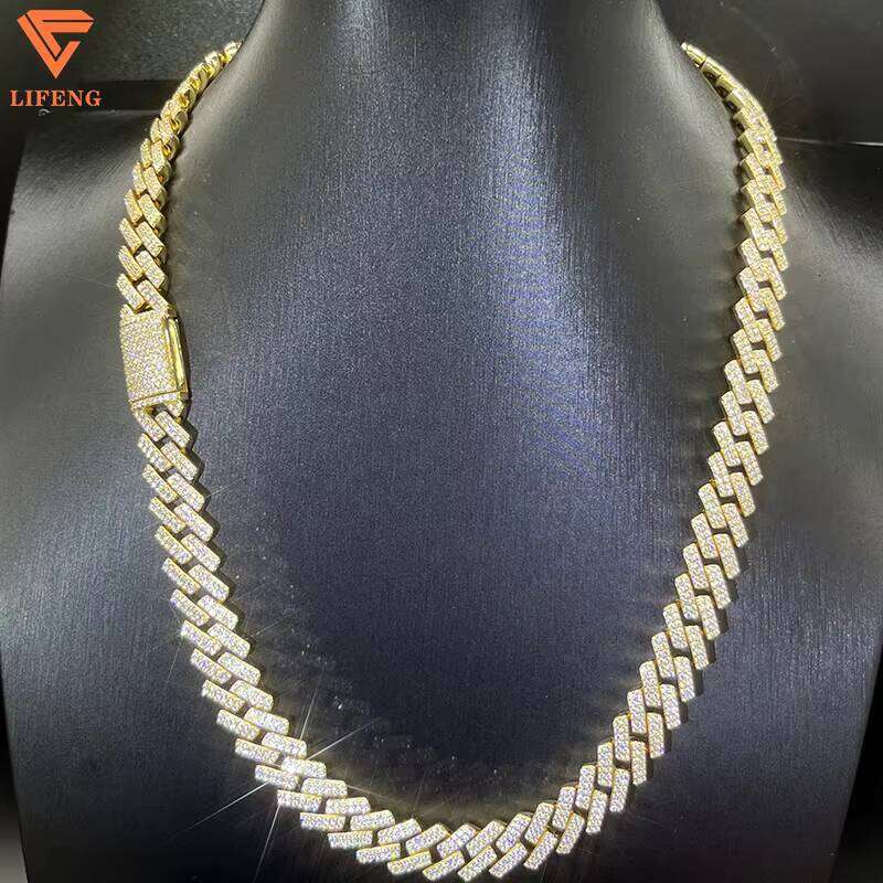 Sier Hip Hop 12MM Gold Plated Cuban Link Chain Fashion Jewelry With Iced Out Moissanite Dia for Men Gift