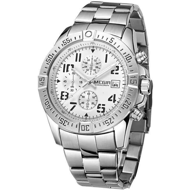 DHgargets MEGIR 2030G Men's Chronograph Watch - 35mm Stainless Steel, Waterproof, Date, Business Quartz Watch with Solid Bracelet