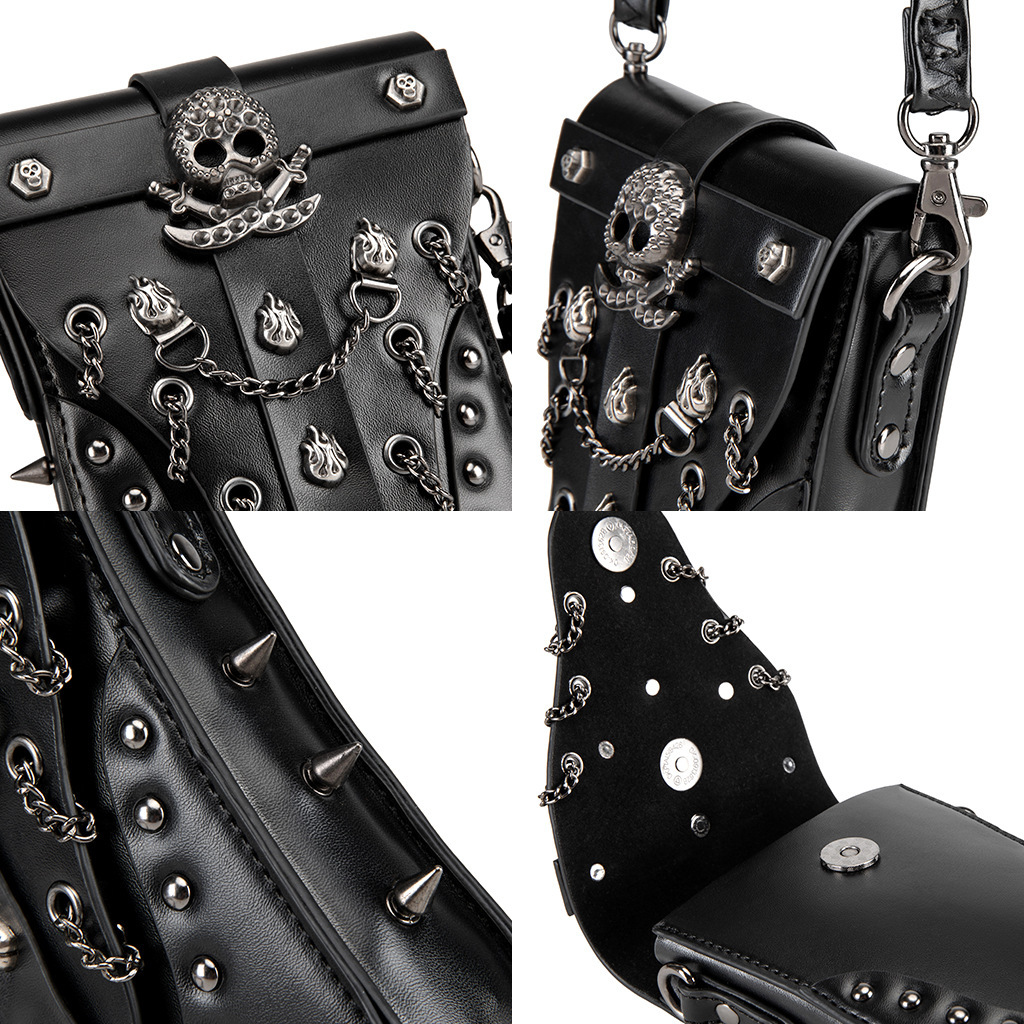New PU Leather Punk Heavy Rivet Small Square Dark Chain Coin Phone Crossbody Bag ddmymoon
