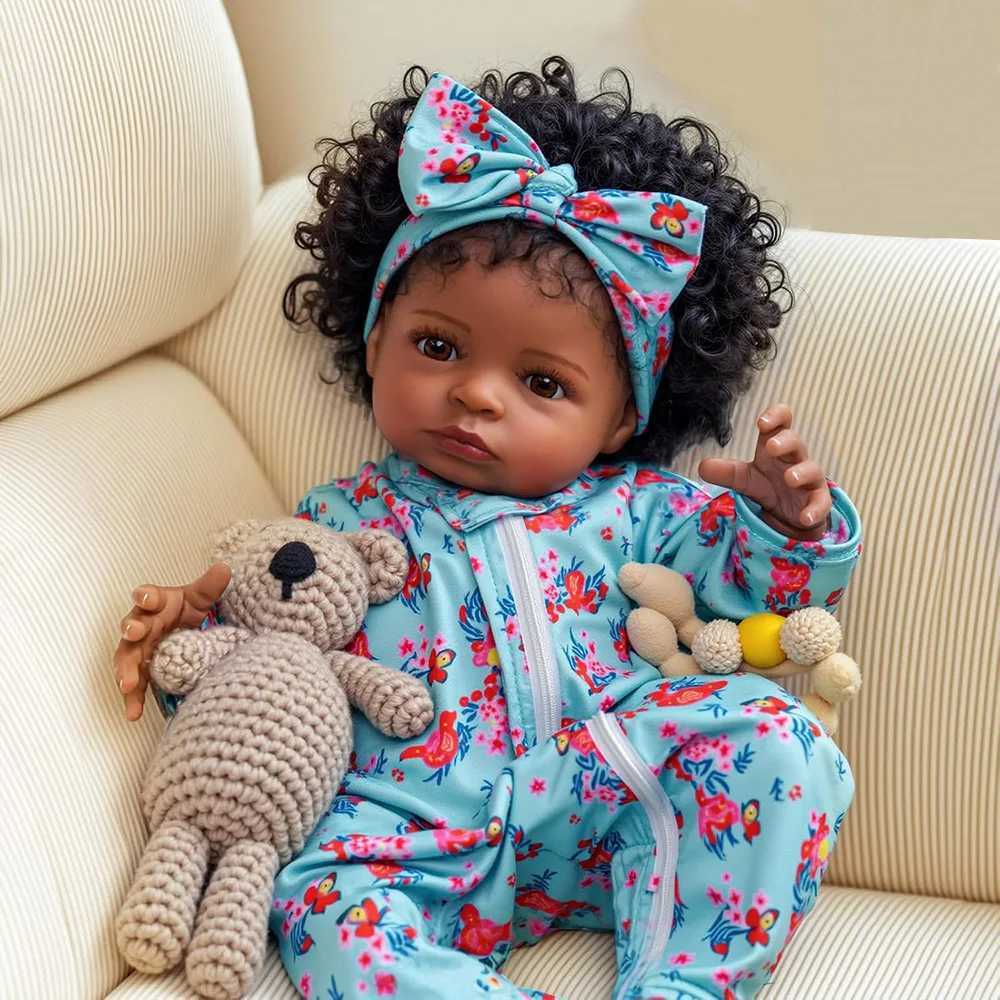 48cm Realistic Reborn Doll Black Baby Girl Realistic Silicone Babies Newborn African American Rooted Hair Finished Doll Toy Gift W250728