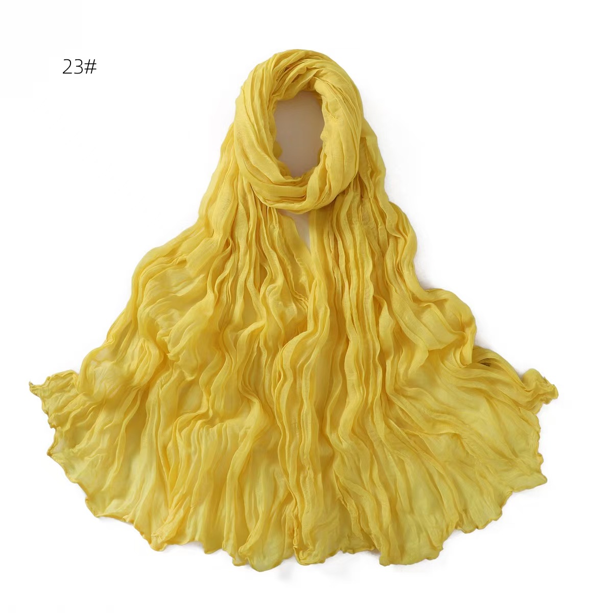 T1330 Spring and Autumn Pure Color Bali Yarn Wrinkled Cotton and Linen Breathable Thin Scarf Women's Hijab Silk Scarf