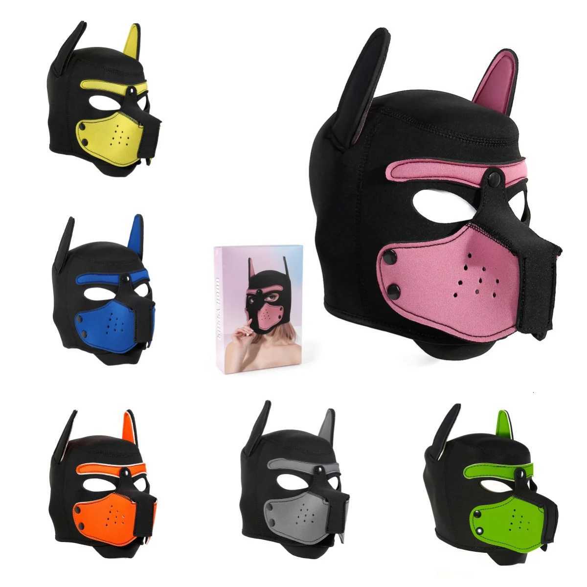 Men Women Latex Open Mouth Hole Dog Headgear Full Face Fetish Mask Hood for Halloween Puppy Play Party Unisex Sexy Costumes XJ250728