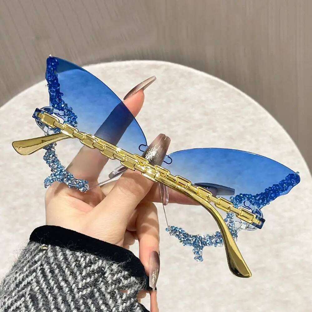 Rhinestone Butterfly Shaped Sunglasses Women Party Traveling Fashion Bling Dia Gradient Eyewear Cat Eye Shades Sun Glasses