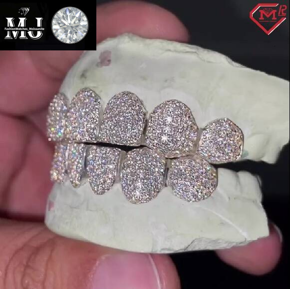 Iced Out Hip Hop Dia Teeth Rappers Top 8 Bottom Gold Plated Sterg Sliver Custom Vvs Moissanite Grillz