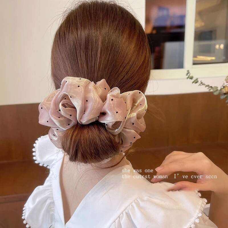 French Style Gentle Polka Dot Large Fat Tie Pearl Gradient Elegant Bun Ring Ponytail Rope New Hair Accessory