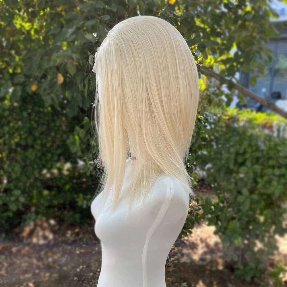 Light Blonde Shoulder Length Lace Front For Women Human Hair Glueless Middle Part Synthetic Wigs 150% Density Natural