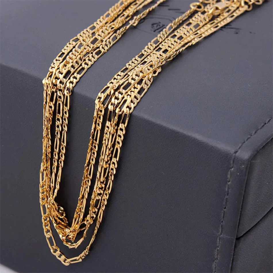 Exquisite Fashion 18K Gold Filled Necklace For Women Men Size 16-30 Inch Jewelry 4mm Figaro Chain Necklaces Wholesale XJ250708
