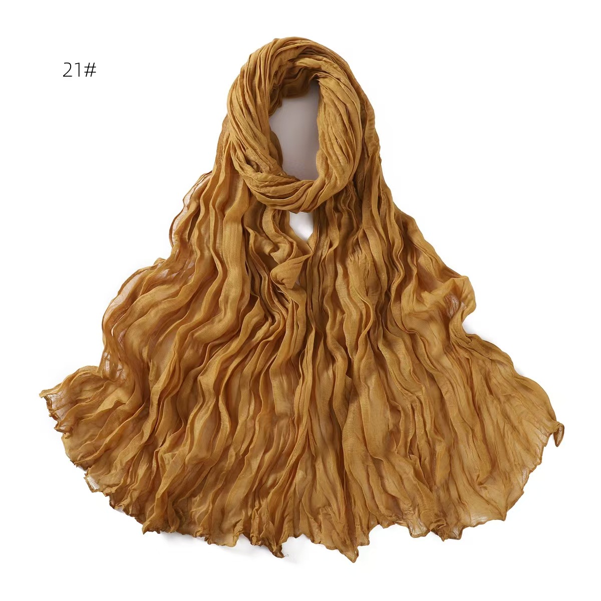 T1330 Spring and Autumn Pure Color Bali Yarn Wrinkled Cotton and Linen Breathable Thin Scarf Women's Hijab Silk Scarf