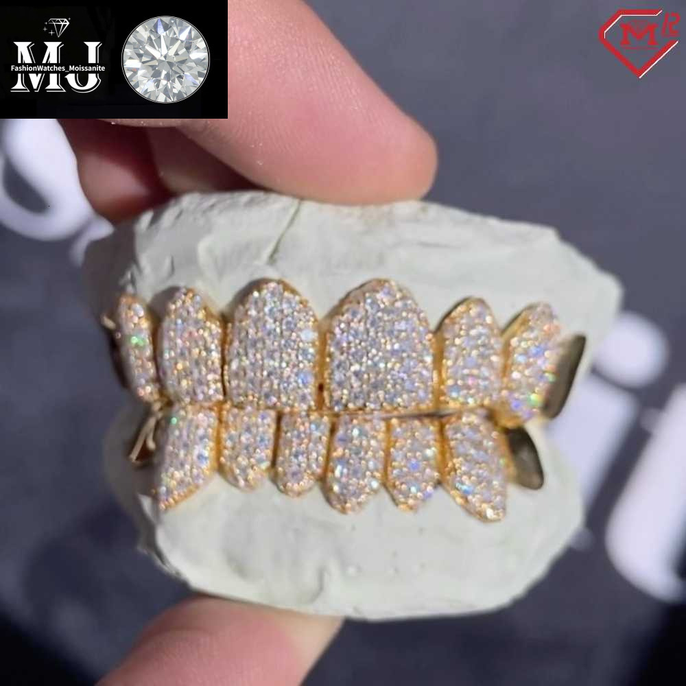 Iced Out Hip Hop Dia Teeth Rappers Top 8 Bottom Gold Plated Sterg Sliver Custom Vvs Moissanite Grillz