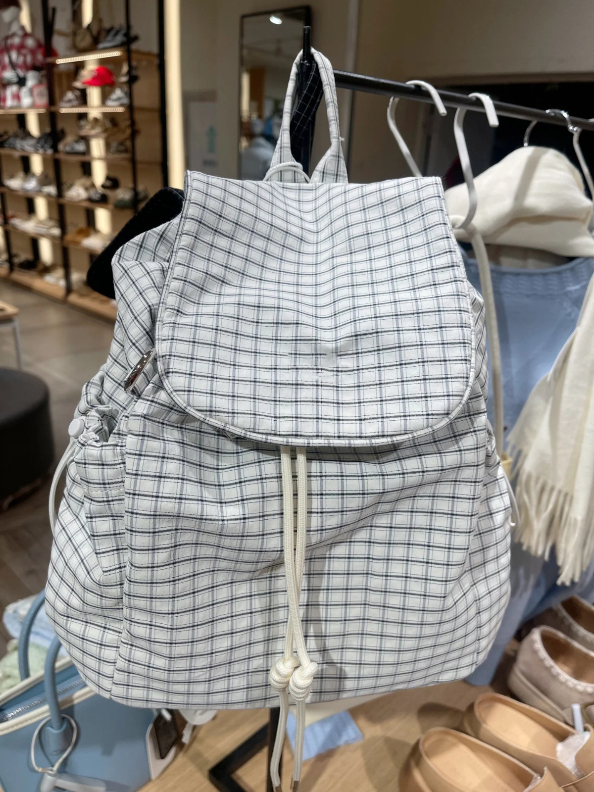 2025 designer plaid backpack new large capacity lazy style multifunctional drawstring handbag