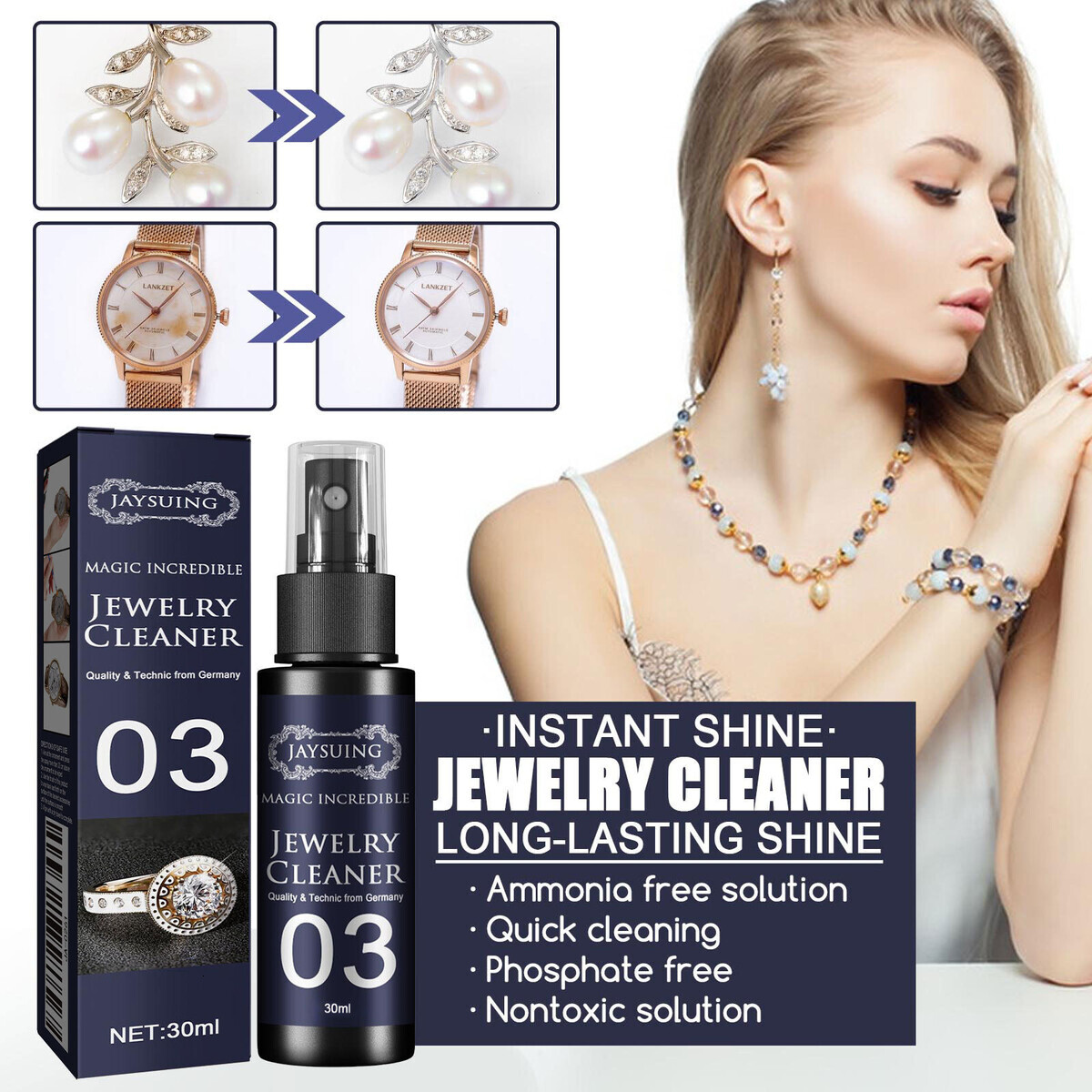 30ml Concentrate Jewelry Cleaner Anti-Tarnish Quick Professional Jewellery Cleaning for Watch Diamonds Silver Gold Jewelry Tools