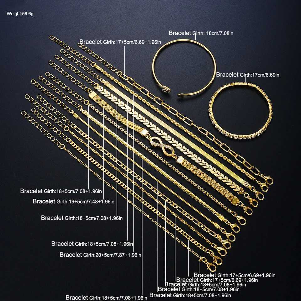 3/5/14 Pcs Punk Simple Metal Twist Bracelet Set for Women Fashion Gold Color Heart Zircon Tone Chain Daily Wear Jewelry Gifts W250728
