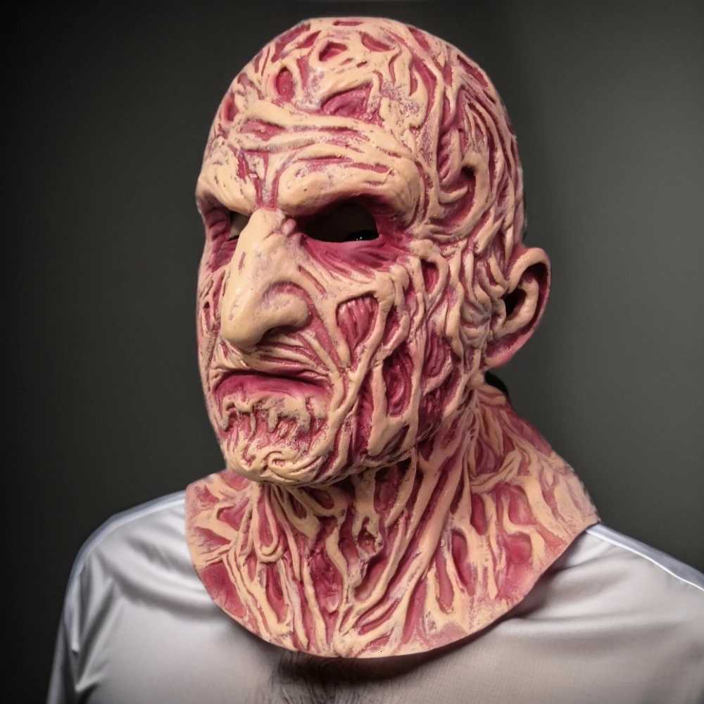 Freddy Krueger Full Face Cosplay Mask Horror Latex Headgear for Halloween Nightmare on Elm Street Party Costume AccessoryXJ250728