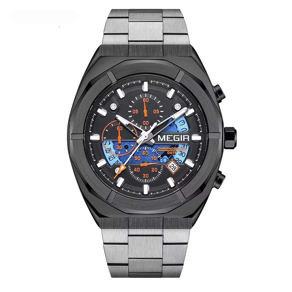 DHgargets MEGIR 2225G Men's Fashion Sports Watch - 45mm Stainless Steel, Waterproof 30M, Luminous, Date, Multifunction Quartz Watch