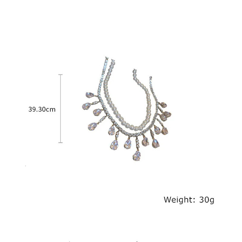FYUAN Pearl Choker Necklaces for Women Tassel Water Drop Zircon Crystal Necklaces Wedding Banquet Jewelry 250723