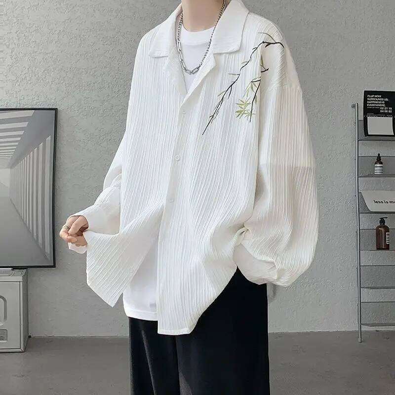 Embroidered Shirt Men Long Sleeve Spring Autumn Trendy New Chinese Style Fashion