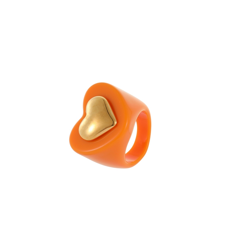 Y2K Designer Rings for Women 316L Stainless Steel Colorful Resin Finger Ring Personalized Heart Plain Ring Index Finger Rings Natural Pink Quartz