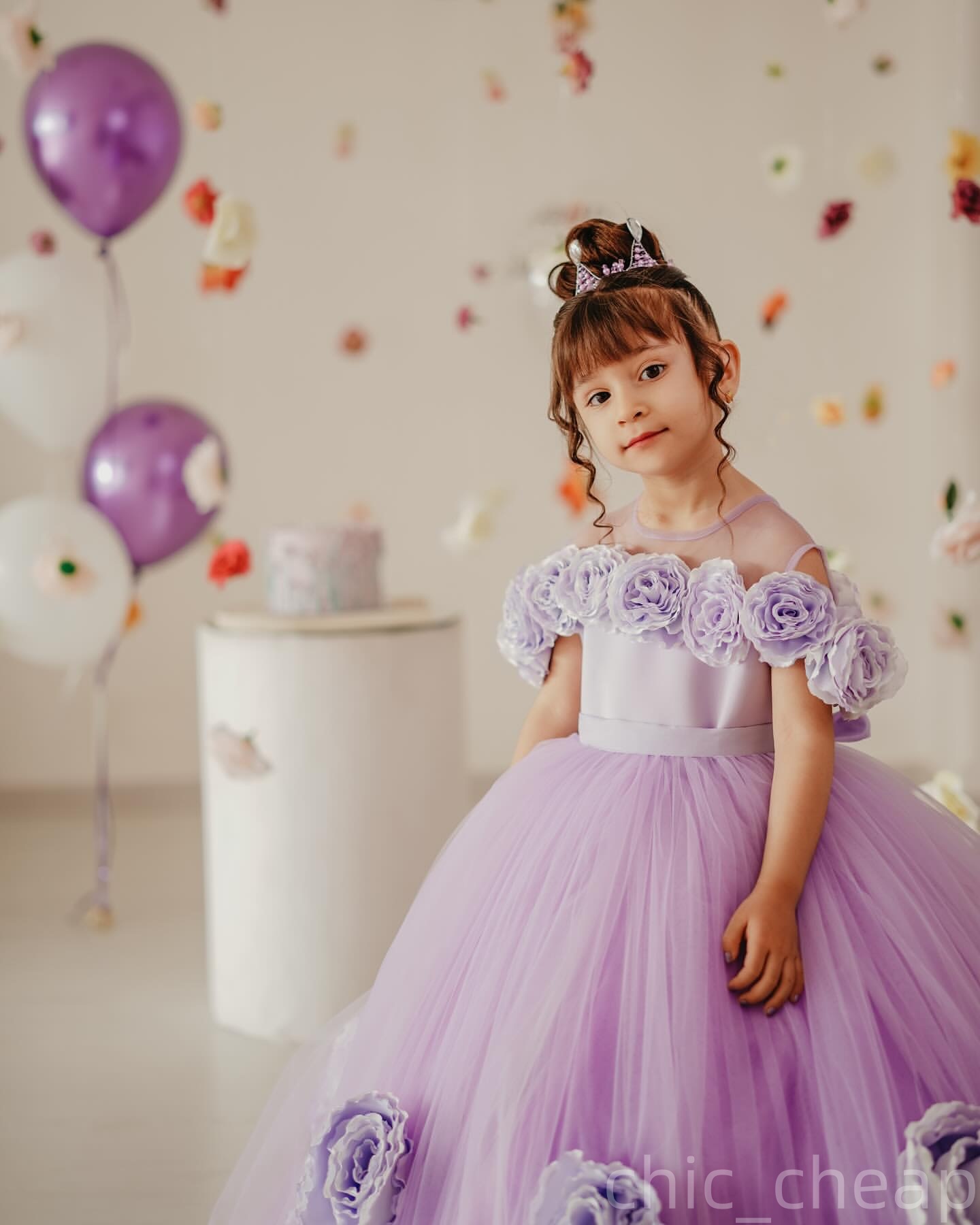 2025 Lavender Sheer Neck Flower Girl Dresses Ball Gown Flowers Tulle Little Girl Christmas Peageant Birthday Christening Tutu Dress Gowns ZJ411